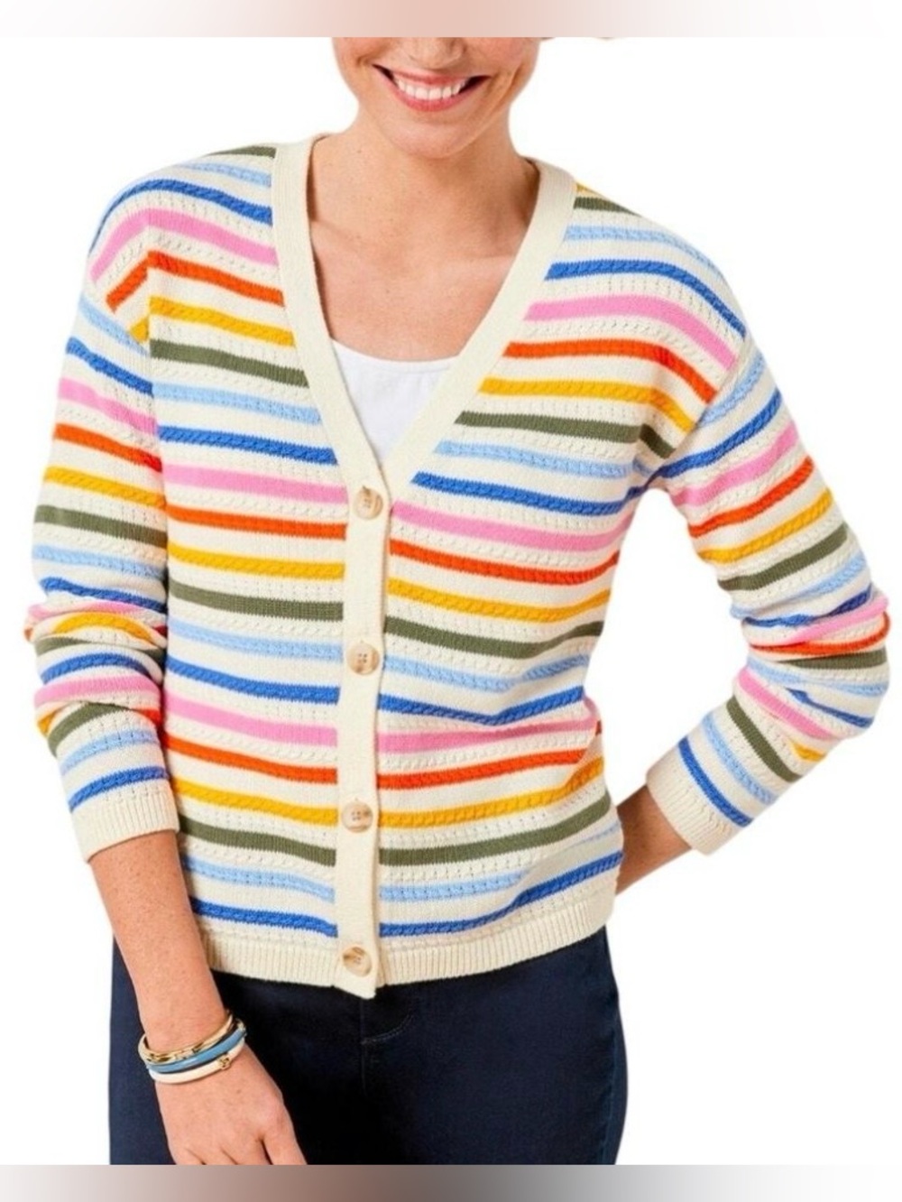Talbots Multi Striped Sweater Cardigan